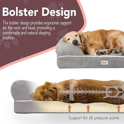 Friends Forever Large Dog Bed, Orthopedic Dog Sofa Memory Foam Mattress, Calming Dog Couch Bed, Wall Rim Pillow, Water Resistant Liner, Washable Cover, Non-Slip Bottom, Chester, Large Cocoa Brown