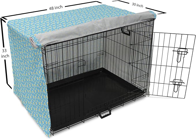 Lunarable Yellow and Blue Dog Crate Cover, Graphic Daisies Chamomiles Summer Nature Pattern with Dots, Easy to Use Pet Kennel Cover for Medium Large Dogs, 48 Inch, Aqua Marigold White