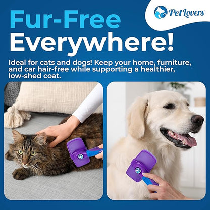 PetLovers EzSlicker Self-Cleaning Brush - Dog Brush for Shedding, Gentle Slicker Brush for Cats, Tangle-Free Grooming Comb with Soft Bristles & Ergonomic Handle for Stress-Free Grooming