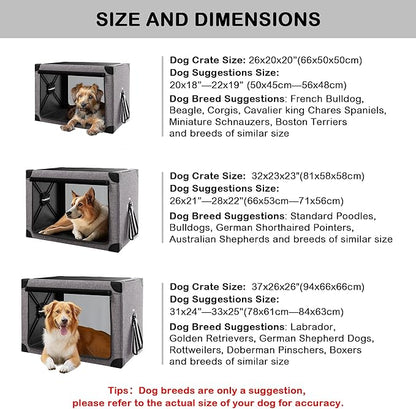 Travel Dog Crate - 37 Inch Collapsible Portable Foldable Crates for Large Dogs with Detachable Storage Bag, Removable Pad, and Mesh Windows for Outdoor & Indoor (Grey)
