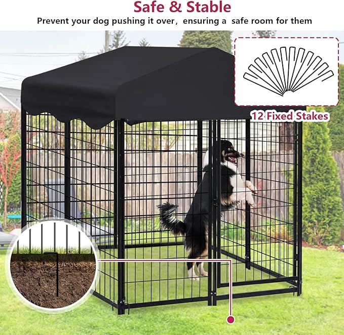 Large Dog Kennel Outdoor, Dog House with Waterproof Cover for Medium to Small Dogs 4.5'H x 4'L x 4'W ft Dog Kennel Outside, Outdoor Pet Enclosures Crate Cage Playpen Run Indoor