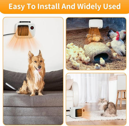 Rypet Dog House Heater with Thermostat, 200W/400W Safe Heater for Dog House Outdoor with 6 Ft Anti Chew Cord, Wall Mounted Chicken Coop Heater Electric Warmer for Hound Kennel Cat Cage Chicken Coop