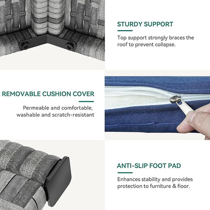 YITAHOME Large Wicker Dog House with Cushion Outdoor Indoor Rattan Doghouse Elevated Raised Dog Bed with Canopy Water Resistant Dog Cot for Small, Medium, and Large Dogs, Gray & Blue