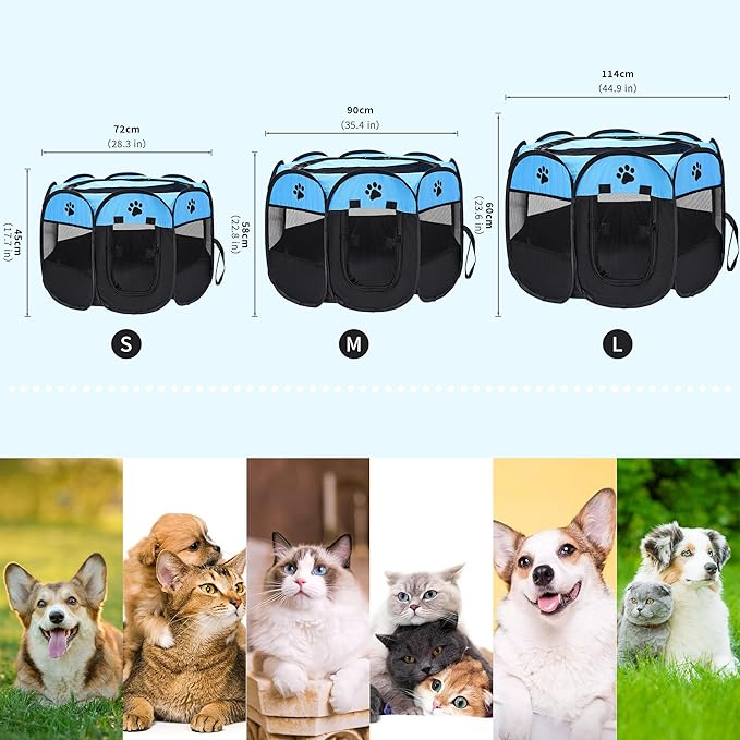 Mile High Life | Foldable Dog Playpen | Portable Dog Crate w Removable Shade Cover | Dog Kennel Indoor/Outdoor w Carry Case | Pen Tent for Dog/Cat/Rabbit(Blue+Black, Small (29"x29"x17"))