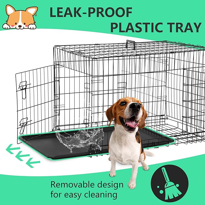 FDW 24 inch Dog Crate Dog Kennel Cage with Double Door Folding Metal Wire Dog Cage with Removable Tray&Divider Panel,Pet Crate for Small Dogs,Black