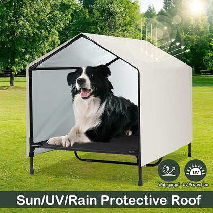 Indoor Outdoor Dog House | Elevated Dog Bed with Canopy for Medium Large Dogs, Outside Raised Dog Bed, Waterproof & Sunproof Shade Shelter Tent(30" x 25")