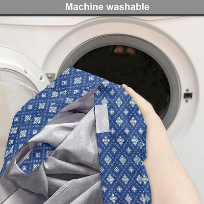 Lunarable Damask Blue Dog Crate Cover, Azulejo Talavera Inspired Continuous Pattern of Motif, Easy to Use Pet Kennel Cover for Medium Large Dogs, 42 Inch, Dark Sky Blue Pale Blue