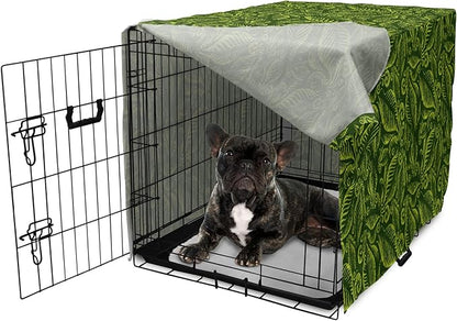 Lunarable Hunter Green Dog Crate Cover, Baroque Style Damask Floral Pattern with Leaves Swirled Branches Retro Design, Easy to Use Pet Kennel Cover for Cats & Medium Dogs, 24 Inch, Lime Green
