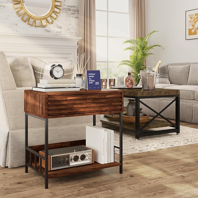 Cat End Table with Storage, Side Table with Dog Bed Underneath, Dog Crate Furniture Open Design with Metal Legs Chew-Proof, Bedside Tables with Pet Bed for Living Room,Bedroom