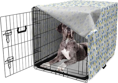 Lunarable Yellow and Blue Dog Crate Cover, Random Doodle Circles Abstract Floral Pattern, Easy to Use Pet Kennel Cover for Medium Large Dogs, 48 Inch, Pale Yellow Pale Blue