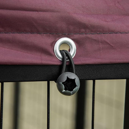 PawHut 8' x 4' x 6' Outdoor Dog Kennel with Rotating Bowl Holders, Walk-in Pet Playpen, Welded Wire Steel with Water and UV-Resistant Canopy, Red