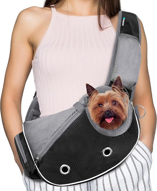 PetAmi Dog Sling Carrier for Small Dogs, Puppy Carrier Sling Purse, Dog Bags For Traveling, Carrying Bag to Wear Medium Cat, Adjustable Crossbody Pet Sling Travel, Poop Bag Dispenser, Max 5 lbs, Black