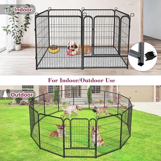 Dog Playpen Dog Fence Outdoor for Yard, 32inch 48 Panels Dog Pens Outside Anti-Rust Pet Playpen Exercise Pen with Lock for Large Medium Small Dogs, Portable Pet Fence for Yard RV Camping