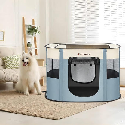 Foldable Pet Playpen,Cat Puppy Playpen,Portable Dog Cage Soft Portable Exercise Kennel Tent,Puppy Kitten Pen Indoors/Outdoors Pet Tent Fence (Grey-M)