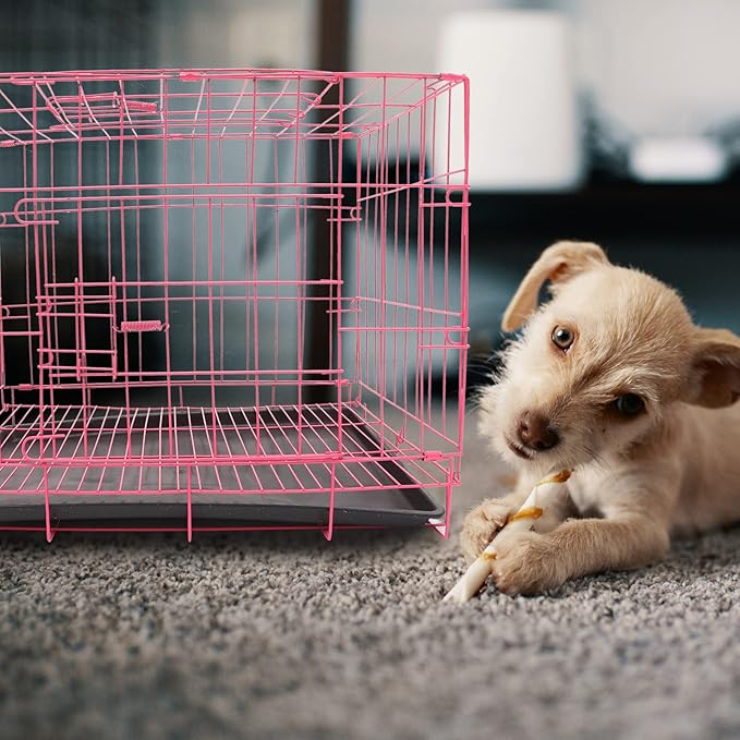 POPETPOP Large Dog Crate Pet Folding Cage Collapsible Dog Cage Indoor Outdoor Dog Crate Small Metal Wire Dog Crate with Leak- Pan Portable Pet Cage for Puppy Cat Rabbit Dog Kennel