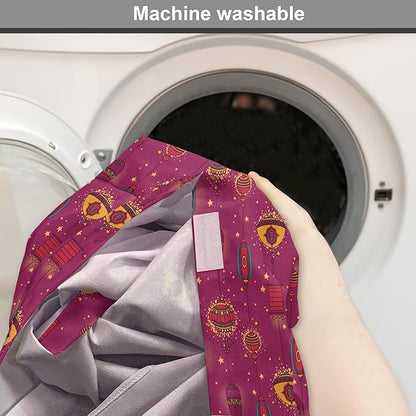 Lunarable Folkloric Dog Crate Cover, Cultural Inspirations Oriental Party Celebration Art Traditional Design, Easy to Use Pet Kennel Cover for Medium Large Dogs, 36 Inch, Magenta and Yellow