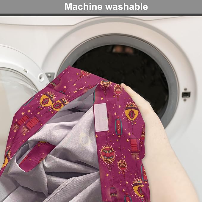 Lunarable Folkloric Dog Crate Cover, Cultural Inspirations Oriental Party Celebration Art Traditional Design, Easy to Use Pet Kennel Cover for Small Dogs Puppies Kittens, 22 Inch, Magenta and Yellow