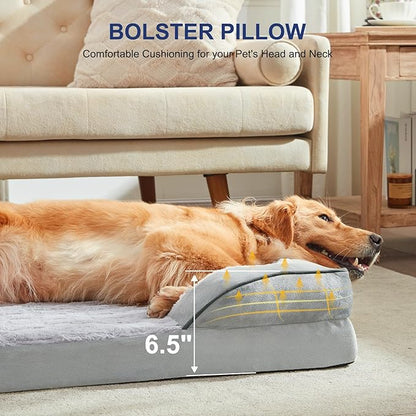 FURTIME Orthopedic Dog Bed for Extra Large Dogs - XL Plus Waterproof Dog Sofa Beds, Supportive Foam Pet Couch Bed with Removable Washable Cover, Waterproof Lining and Nonskid Bottom, Light Grey