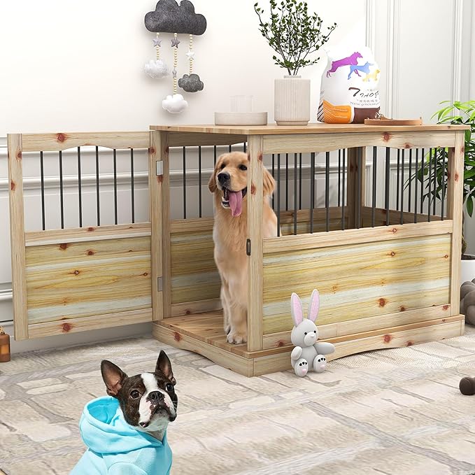 TAOHFE Solid Wood Dog Crates for Medium Dogs, Multifunctional Dog Kennel Furniture, Sufficient Space for Pets Dog Kennel Indoor, Medium Dog Crate Furniture with Reliable Metal Lock