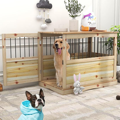 TAOHFE Solid Wood Dog Crates for Medium Dogs, Multifunctional Dog Kennel Furniture, Sufficient Space for Pets Dog Kennel Indoor, Medium Dog Crate Furniture with Reliable Metal Lock
