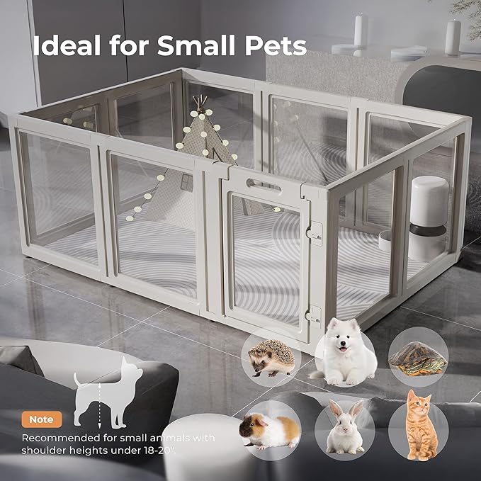 Clear Acrylic Plastic Dog Playpen Indoor,for Puppy Cat Rabbit Ferret Transparent Pet Pen,Easy Assemble Enclosure,Preferable for Small Dogs (10 Panels (White))