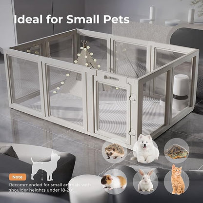 Clear Acrylic Plastic Dog Playpen Indoor,for Puppy Cat Rabbit Ferret Transparent Pet Pen,Easy Assemble Enclosure,Preferable for Small Dogs (10 Panels (White))