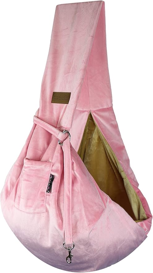 Parisian Pet Dog Sling - Pink Puppy Carrier Sling - Adjustable Shoulder Straps Pet Bag Sling - Soft Polyester Dog Carrying Sling - Dog Sling Carrier - Dog Carrying Front Pouch for Small, Medium Dogs