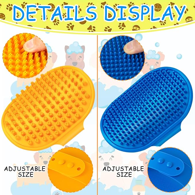 Ponpon 3PCS Dog Bath Brush with 4Pcs Dog Toothbrush, Dog Scrubber for Bath, Dog Shampoo brush with Adjustable Ring Handle, Dog Shower Brush for Long Short Hair
