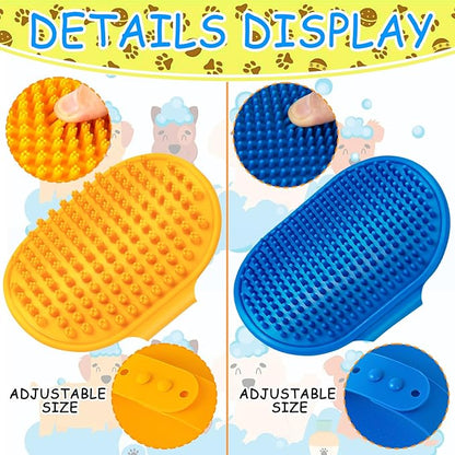 Ponpon 3PCS Dog Bath Brush with 4Pcs Dog Toothbrush, Dog Scrubber for Bath, Dog Shampoo brush with Adjustable Ring Handle, Dog Shower Brush for Long Short Hair
