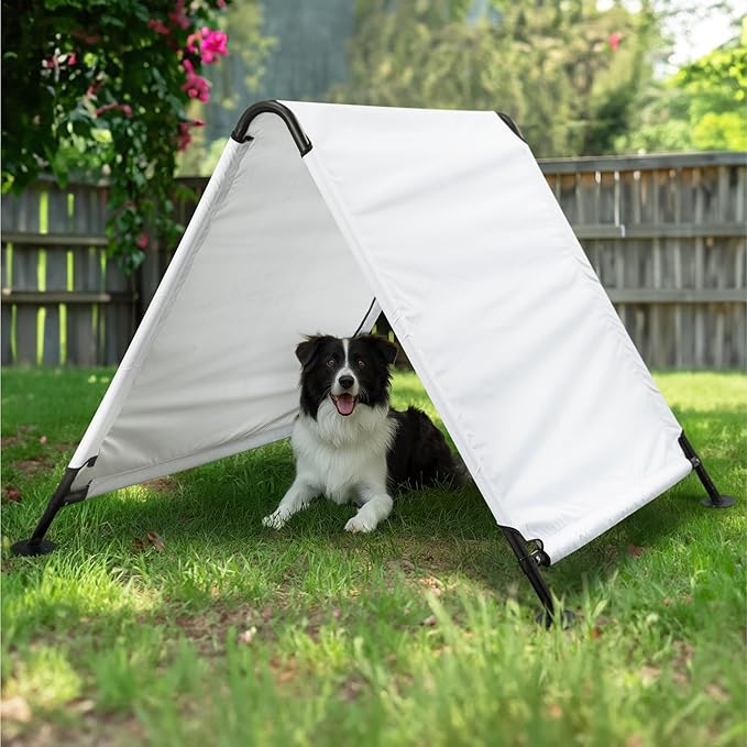 Navaris Triangle Dog Shade Shelter - UV Protected & Waterproof Outdoor Canopy for Pets - Sturdy Pop Up Tent with Cooling White Fabric - Ideal Sun Shelter for Dogs or Cats