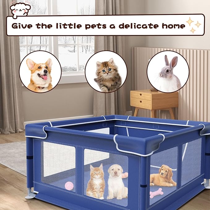 Dog Playpen 42 × 42 Inch, Puppy PlayPen with Gate for Puppies, Small and Medium Dogs, Pet PlayPen for Outdoors & Indoors