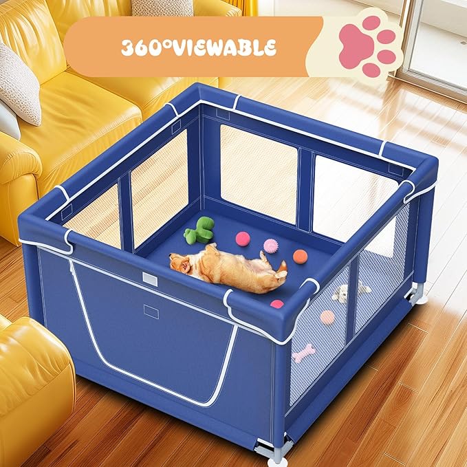 Puppy PlayPen 42 × 42 Inch, Dog Playpen with Gate for Puppies, Small and Medium Dogs, Pet PlayPen for Outdoors & Indoors, Tear Resistant Fabric.