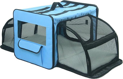 PET LIFE 'Capacious' Dual-Sided Expandable Spacious Wire Folding Collapsible Lightweight Pet Dog Crate Carrier House, Small, Light Blue