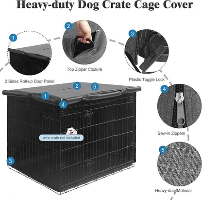 Deblue 42 inches Dog Crate Cover, Sturdy Windproof Pet Kennel Cover Universal Fit for 1 2 Doors Standard Wire Cage (Grey)