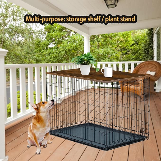 Deblue Dog Crate Table Topper, Dog Kennel Table Topper for 42 Inches Cage, Rustic Style Decorative Dog Crate Table Topper for 42 Inches Wire Crate - Grey
