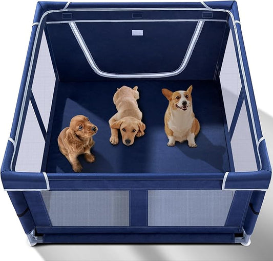 Puppy Playpen Indoor for Dog Small Pets, 42x42 x25 inch, Dog Play Pen Indoors with Gate, Oxford Fabric Pet Exercise pens for Dog Portable, Anti-Tipping Dog Cat playpens Enclosure with Zipper Door