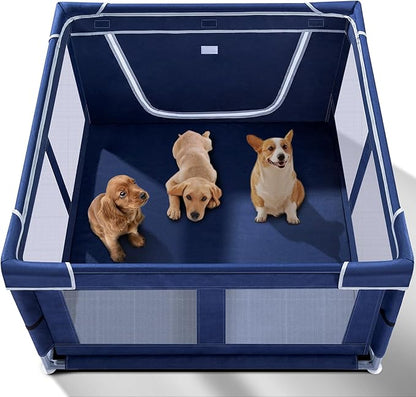 Puppy Playpen Indoor for Small Pets, 42x42x25 Inch, Dog Play Pen with Gate, Portable Oxford Fabric Pet Exercise Pen, Anti-Tipping Enclosure with Zipper Door