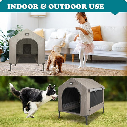 2 in 1 Dog House,Elevated Dog Bed with Removable Cover, Indoor & Outside Puppy Shelter Cot,Raised Dog Bed for Medium Dogs & Cats (Brown, Medium)
