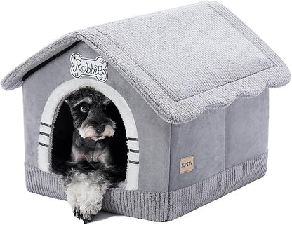 Jiupety Indoor Dog House with Frame, Large Dog Cave Bed, Insulated Cozy, Suitable for 15-30 lb, Large (20"×18"×18"), Gray