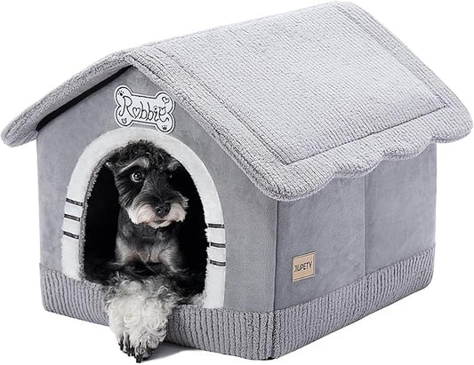 Jiupety Indoor Dog House with Frame, Large Dog Cave Bed, Insulated Cozy, Suitable for 15-30 lb, Large (20"×18"×18"), Gray