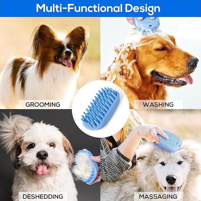 Dog Bath Brush,Rubber Dog Shampoo Grooming Brush, Silicone Shower Wash Curry Brush, Pet Scrubber for Short Long Haired Dogs Cats Massage Comb, Soft Shedding Bathing Brush Removes Loose & Shed Fur