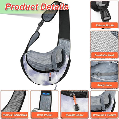 Cosmos Pet Dog Sling Carrier Breathable Mesh Pet Sling Bag Travel Pet Safe Carrier Hand Free Puppy Satchel with Padded Strap and Safety Rope for Small Dogs Cats Puppies to Outdoor Travel (Grey Blue)