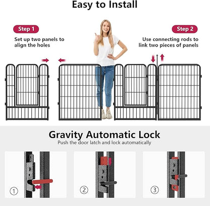 Dog Playpen Outdoor 32Inches Height 12 Panels Heavy Duty Metal Dog Fence with Doors Dog Pens for Medium/Small Dogs Portable Pet Puppy Playpen for Outdoor Indoor RV Camping Yard Black slive
