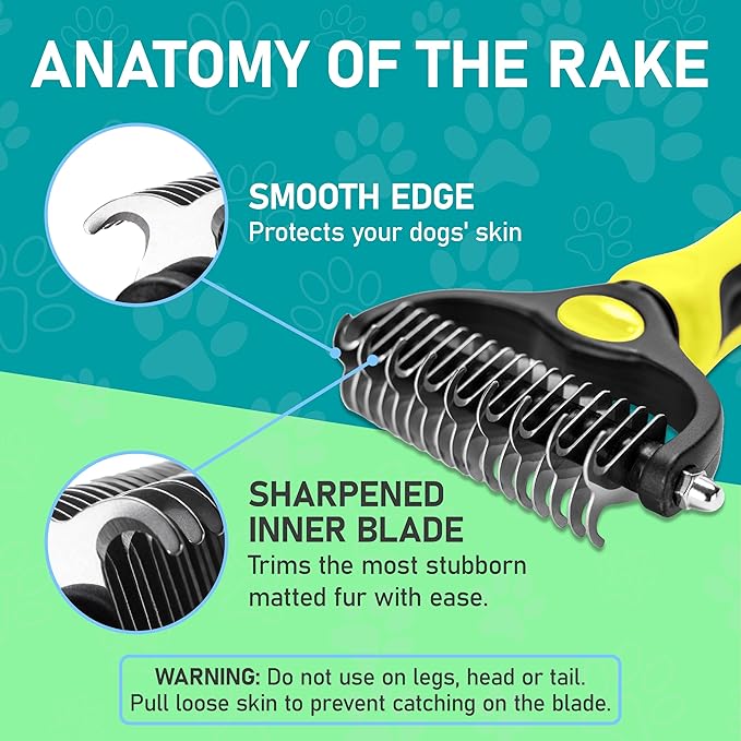 Maxpower Planet Pet Grooming Brush - Double Sided Shedding, Dematting Undercoat Rake for Dogs and Cats - Extra Wide Dog Grooming Brush - Yellow