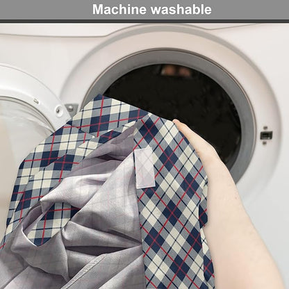 Lunarable Plaid Dog Crate Cover, Celtic Fashion Diagonal Retro Style Classical Irish Culture Inspiration, Easy to Use Pet Kennel Cover for Medium Large Dogs, 48 Inch, Night Blue Red Beige