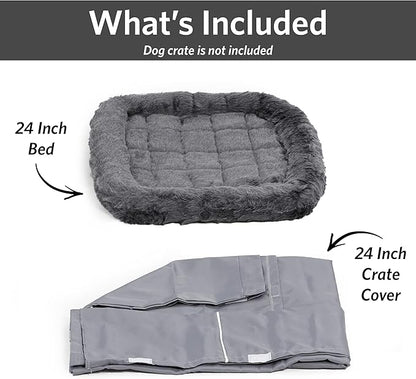 New World Pet Products Dog Crate Comfort Kit, Matching Dog Crate Cover & Dog Bed to Make Your Dog's Crate Their Home, Fits 24-Inch Long Dog Crates, Dog Crate Not Included