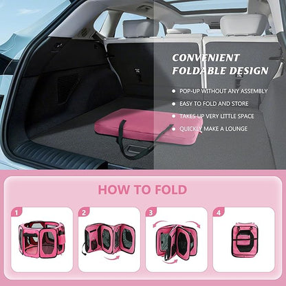 Dog Playpen, Cat Dog Crate Portable Pet Exercise Cage Kennel House Puppy Playpen Animal Playpen Indoor/Outdoor, Water-Resistant Kennel Tent with Traveling Bag (Pink, Large)