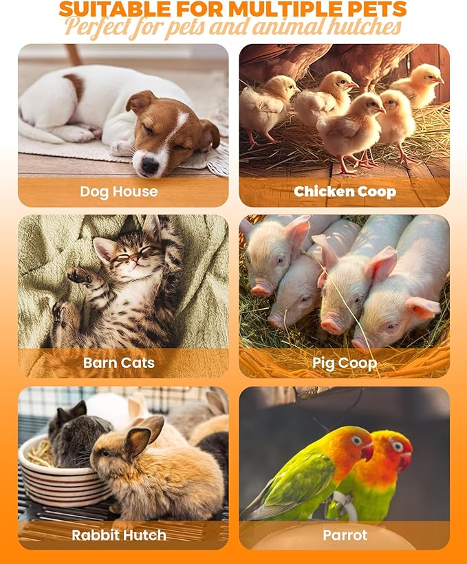 Dog House Heater With Thermostat,Heated Dog House With 6FT Anti Chew Cord and 2 Heating Mode (300/600W), Safe Pet House Heater for Dogs Chicken Coops Rabbits