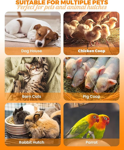 Dog House Heater With Thermostat,Heated Dog House With 6FT Anti Chew Cord and 2 Heating Mode (300/600W), Safe Pet House Heater for Dogs Chicken Coops Rabbits