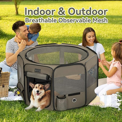PETSFIT Dog Pen Indoor, Anti-Leakage Bottom, Foldable, Collapsible Dog Playpen Indoor/Outdoor for Cats